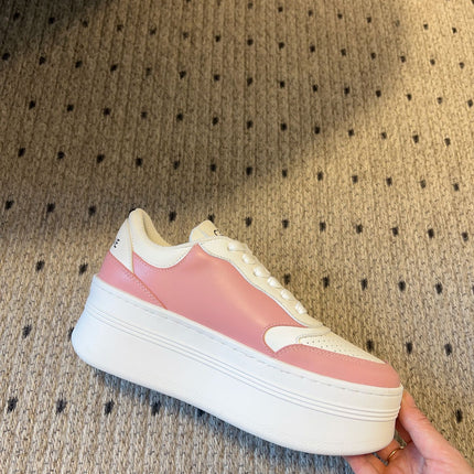 BLOCK SNEAKER WITH TRIOMPHE IN WHITE MIX BABY PINK CALFSKIN