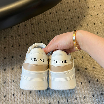 BLOCK SNEAKER WITH TRIOMPHE IN WHITE MIX SAND BROWN CALFSKIN