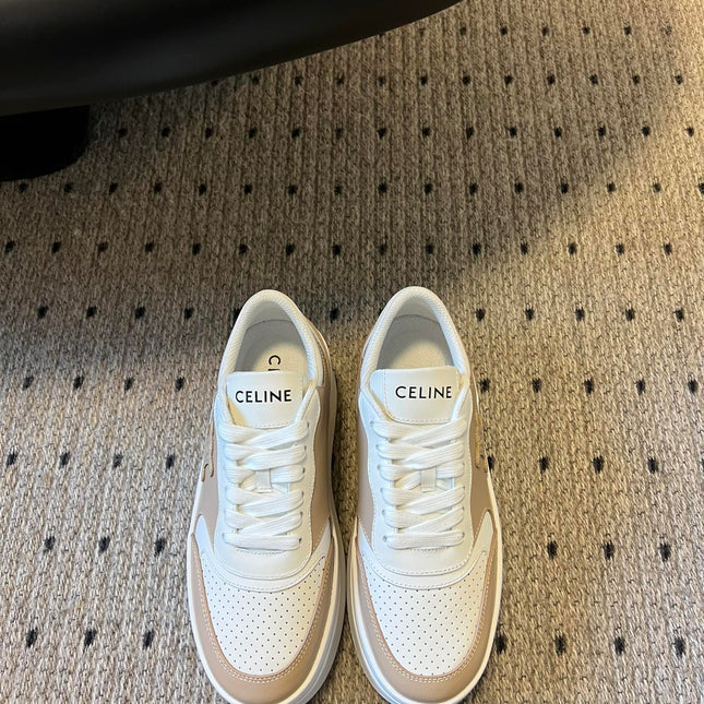 BLOCK SNEAKER WITH TRIOMPHE IN WHITE MIX SAND BROWN CALFSKIN