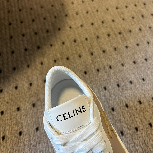 BLOCK SNEAKER WITH TRIOMPHE IN WHITE MIX SAND BROWN CALFSKIN