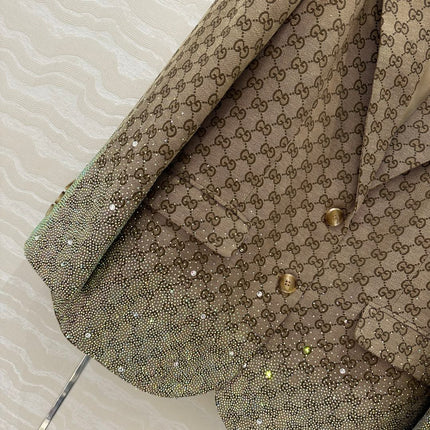 Gucci GG Letter Jacquard Woven Jacket Light Brown Polyester Fiber
