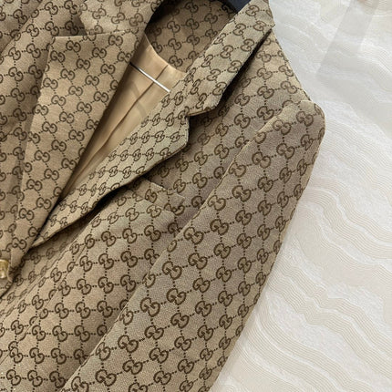 Gucci GG Letter Jacquard Woven Jacket Light Brown Polyester Fiber