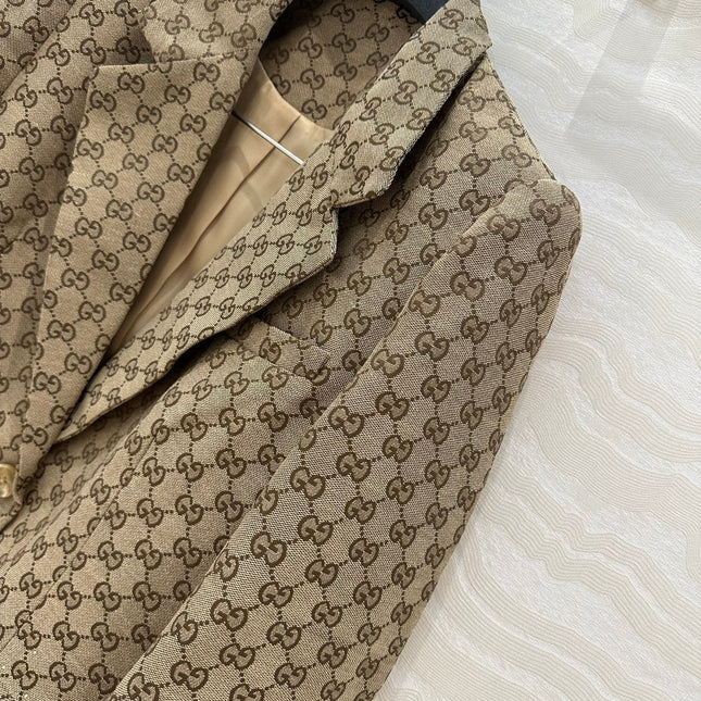 Gucci GG Letter Jacquard Woven Jacket Light Brown Polyester Fiber