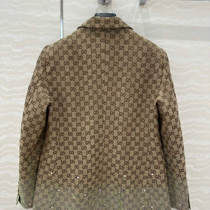 Gucci GG Letter Jacquard Woven Jacket Light Brown Polyester Fiber