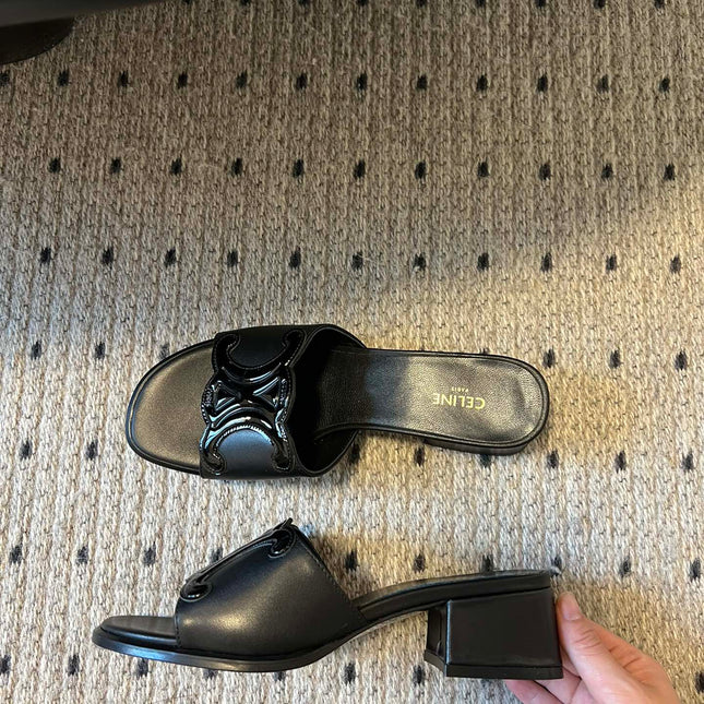 CLEMENCE MULE IN BLACK LAMBSKIN AND PATENT CALFSKIN