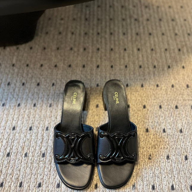 CLEMENCE MULE IN BLACK LAMBSKIN AND PATENT CALFSKIN