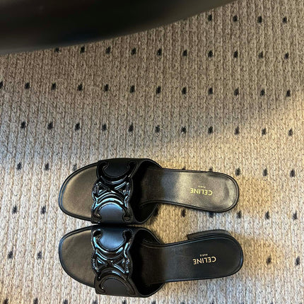 CLEMENCE MULE IN BLACK LAMBSKIN AND PATENT CALFSKIN