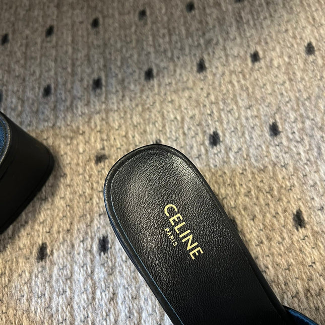 CLEMENCE MULE IN BLACK LAMBSKIN AND PATENT CALFSKIN