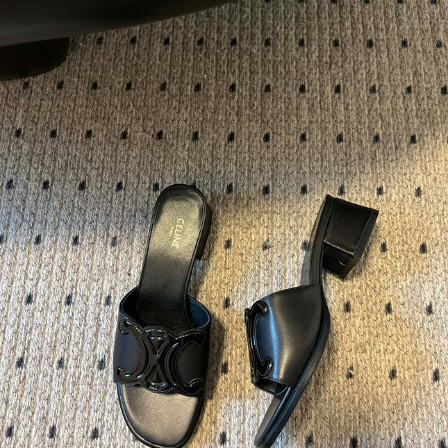 CLEMENCE MULE IN BLACK LAMBSKIN AND PATENT CALFSKIN