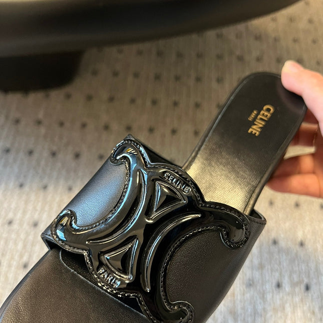 CLEMENCE MULE IN BLACK LAMBSKIN AND PATENT CALFSKIN