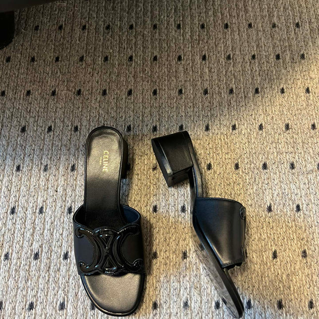 CLEMENCE MULE IN BLACK LAMBSKIN AND PATENT CALFSKIN