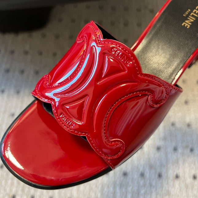 CLEMENCE MULE IN RUBY RED LAMBSKIN AND PATENT CALFSKIN