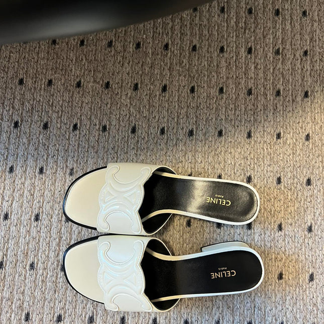 CLEMENCE MULE IN WHITE LAMBSKIN AND PATENT CALFSKIN