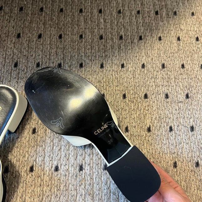 CLEMENCE MULE IN WHITE LAMBSKIN AND PATENT CALFSKIN