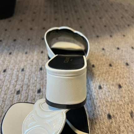 CLEMENCE MULE IN WHITE LAMBSKIN AND PATENT CALFSKIN