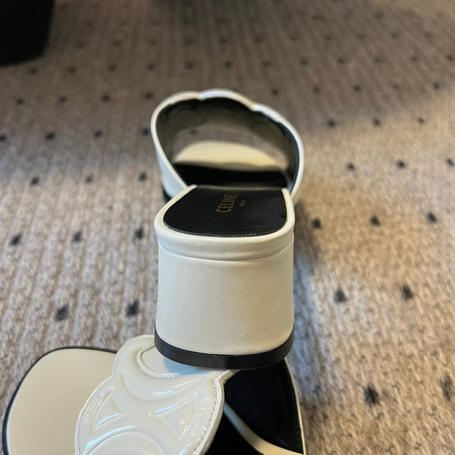 CLEMENCE MULE IN WHITE LAMBSKIN AND PATENT CALFSKIN