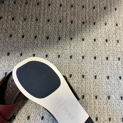 PETAL BELT FLAT SANDAL IN SANGRIA RED CALFSKIN