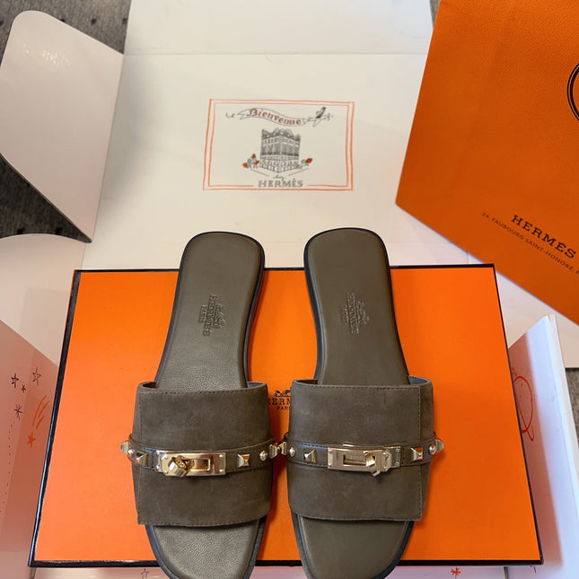 GIULIA FLAT SANDAL IN MOCHA BROWN SUEDE