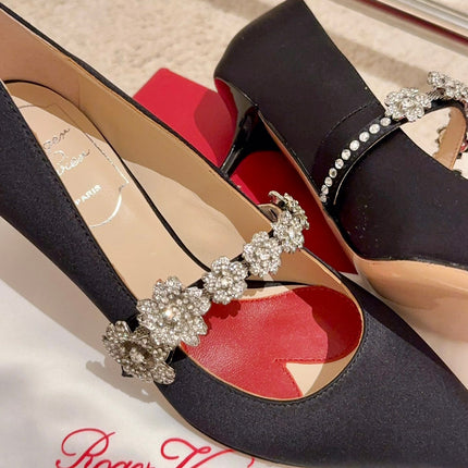 EFFLORESCENCE MARY JANE PUMPS IN BLACK SILK