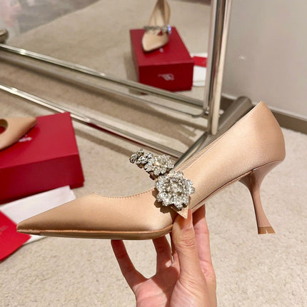 EFFLORESCENCE MARY JANE PUMPS IN TAN BEIGE SILK