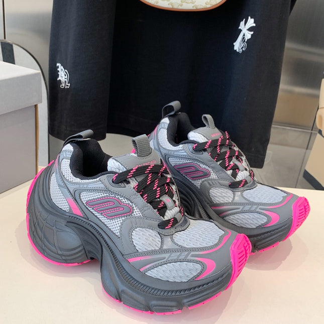 DAD SHOES IN GRAY MIX PINK MESH AND CALFSKIN