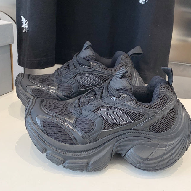 DAD SHOES IN BLACK MESH AND CALFSKIN