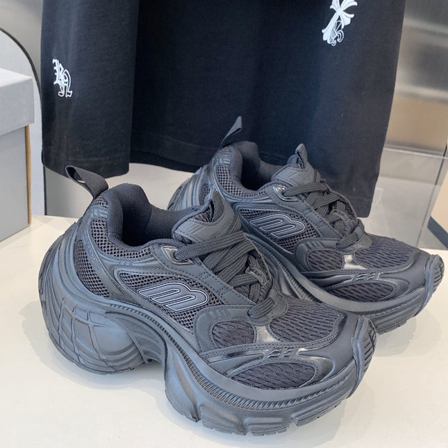 DAD SHOES IN BLACK MESH AND CALFSKIN