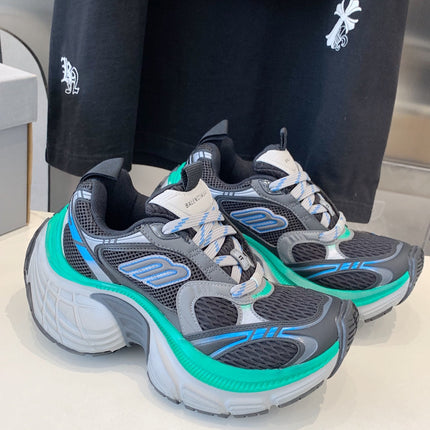 DAD SHOES IN GRAY MIX MINT GREEN AND BLUE MESH AND CALFSKIN