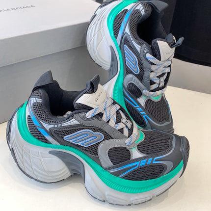 DAD SHOES IN GRAY MIX MINT GREEN AND BLUE MESH AND CALFSKIN