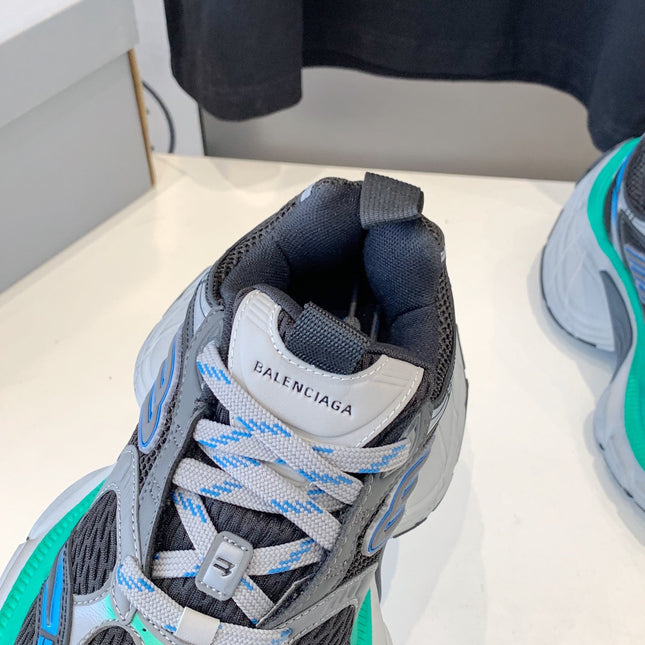 DAD SHOES IN GRAY MIX MINT GREEN AND BLUE MESH AND CALFSKIN