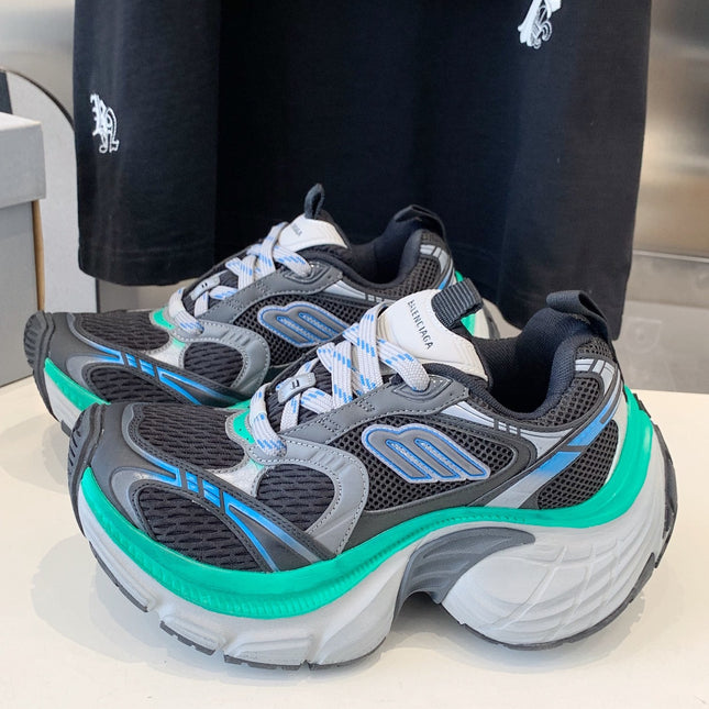 DAD SHOES IN GRAY MIX MINT GREEN AND BLUE MESH AND CALFSKIN