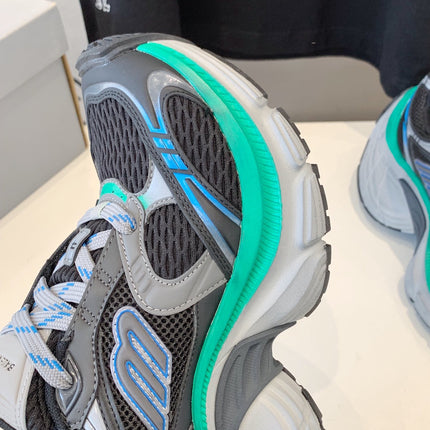 DAD SHOES IN GRAY MIX MINT GREEN AND BLUE MESH AND CALFSKIN