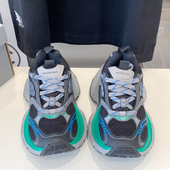 DAD SHOES IN GRAY MIX MINT GREEN AND BLUE MESH AND CALFSKIN