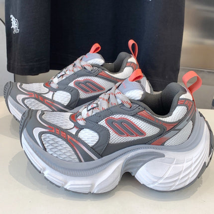 DAD SHOES IN GREY RED WHITE MESH AND CALFSKIN