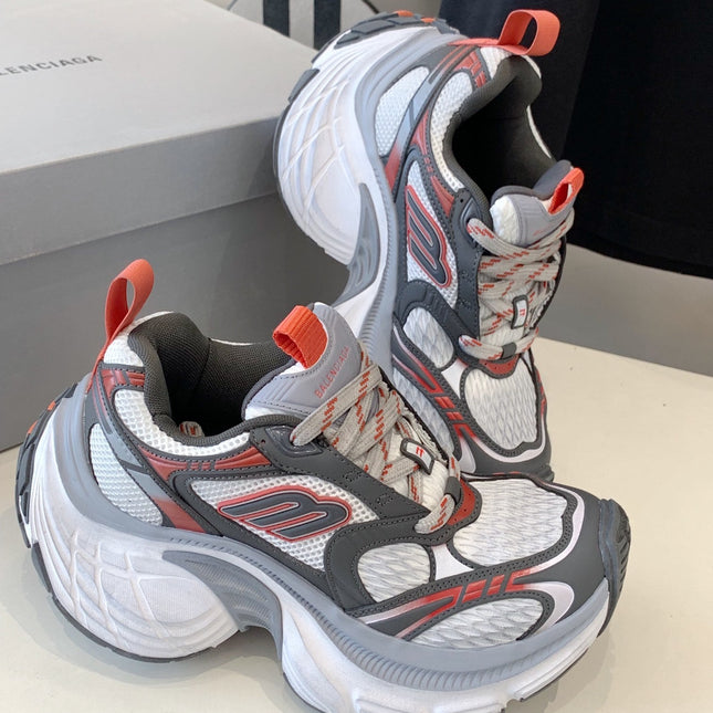 DAD SHOES IN GREY RED WHITE MESH AND CALFSKIN