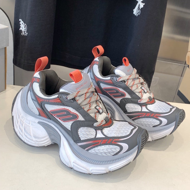 DAD SHOES IN GREY RED WHITE MESH AND CALFSKIN