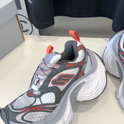 DAD SHOES IN GREY RED WHITE MESH AND CALFSKIN