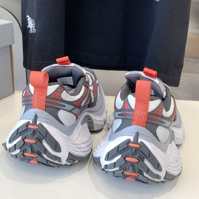 DAD SHOES IN GREY RED WHITE MESH AND CALFSKIN