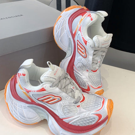 DAD SHOES IN RED ORANGE AND DUST WHITE MESH AND CALFSKIN