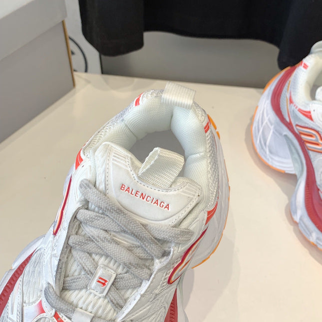 DAD SHOES IN RED ORANGE AND DUST WHITE MESH AND CALFSKIN