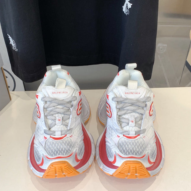 DAD SHOES IN RED ORANGE AND DUST WHITE MESH AND CALFSKIN