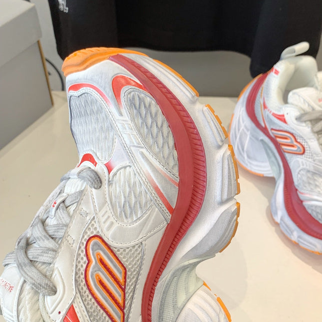 DAD SHOES IN RED ORANGE AND DUST WHITE MESH AND CALFSKIN