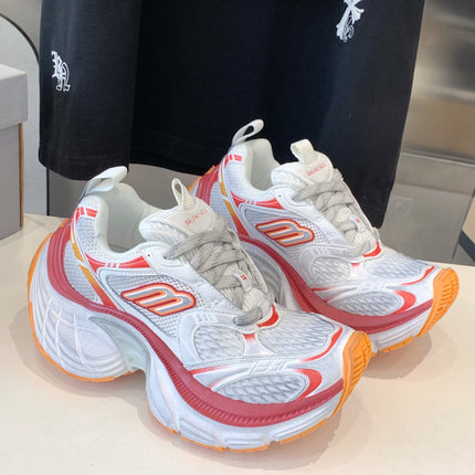 DAD SHOES IN RED ORANGE AND DUST WHITE MESH AND CALFSKIN