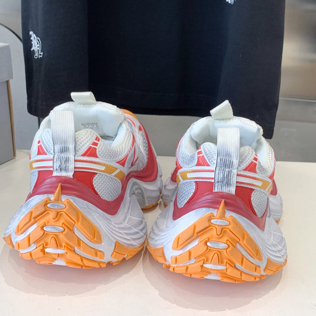 DAD SHOES IN RED ORANGE AND DUST WHITE MESH AND CALFSKIN