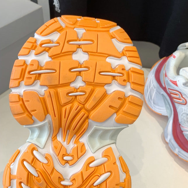 DAD SHOES IN RED ORANGE AND DUST WHITE MESH AND CALFSKIN