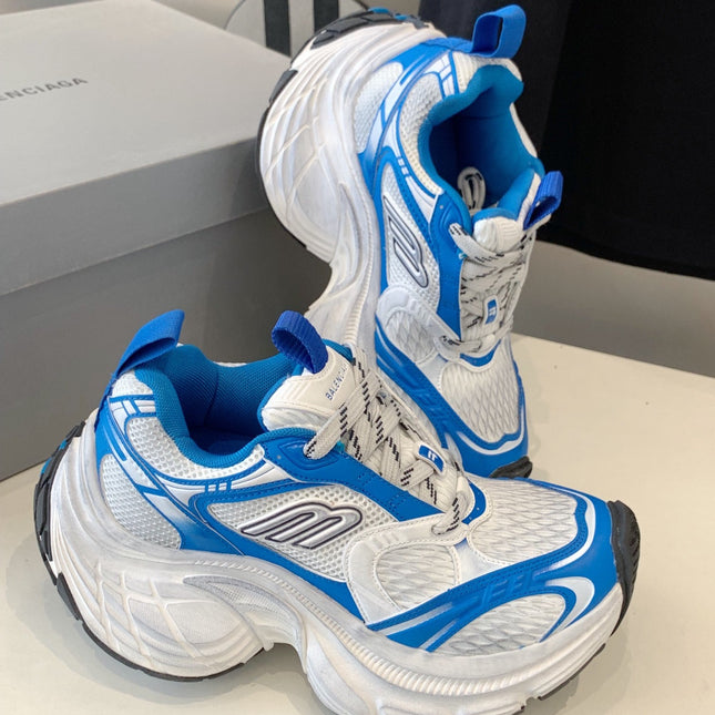 DAD SHOES IN WHITE MIX BLUE MESH AND CALFSKIN