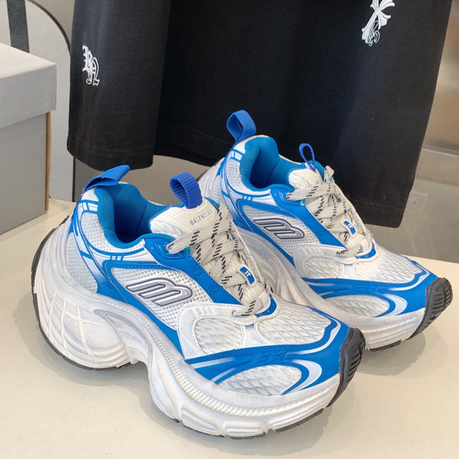 DAD SHOES IN WHITE MIX BLUE MESH AND CALFSKIN