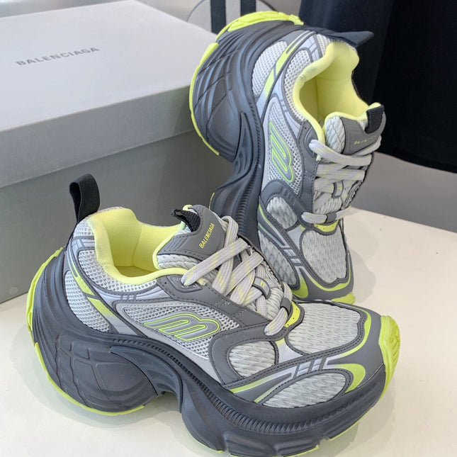 DAD SHOES IN GRAY MIX NEON GREEN MESH AND CALFSKIN