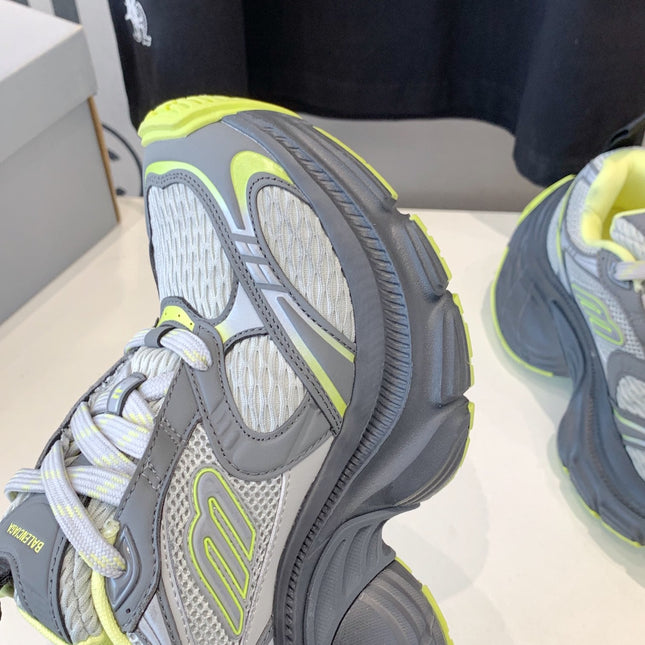 DAD SHOES IN GRAY MIX NEON GREEN MESH AND CALFSKIN