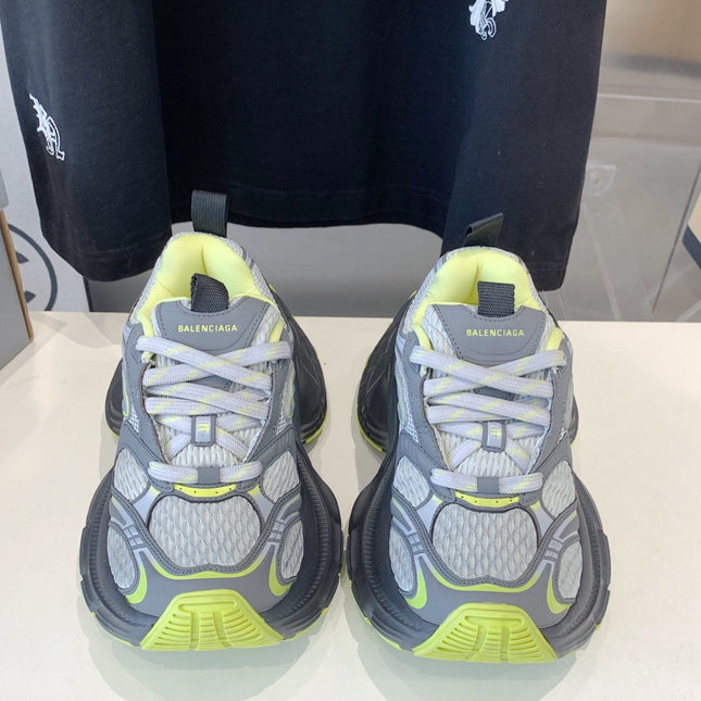 DAD SHOES IN GRAY MIX NEON GREEN MESH AND CALFSKIN